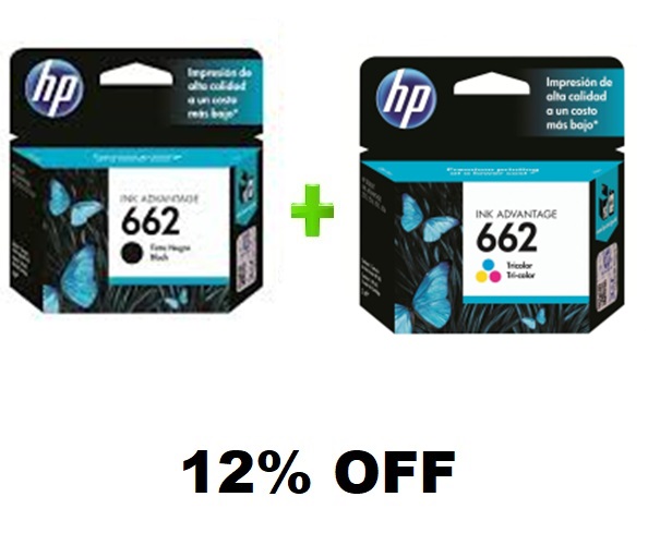 Insumos: COMBO 1 X 1 CARTUCHO HP 662 ORIGINAL NEGRO Y COLOR