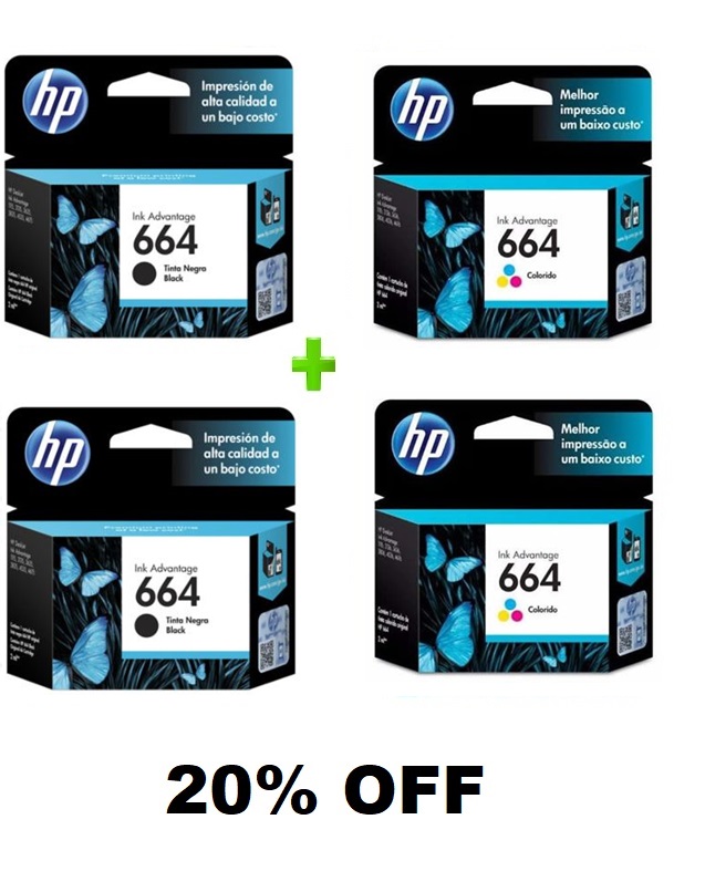 Cartuchos y Cintas para Impresoras: COMBO 2 X 2 CARTUCHO HP 664 ORIGINAL  NEGRO Y COLOR
