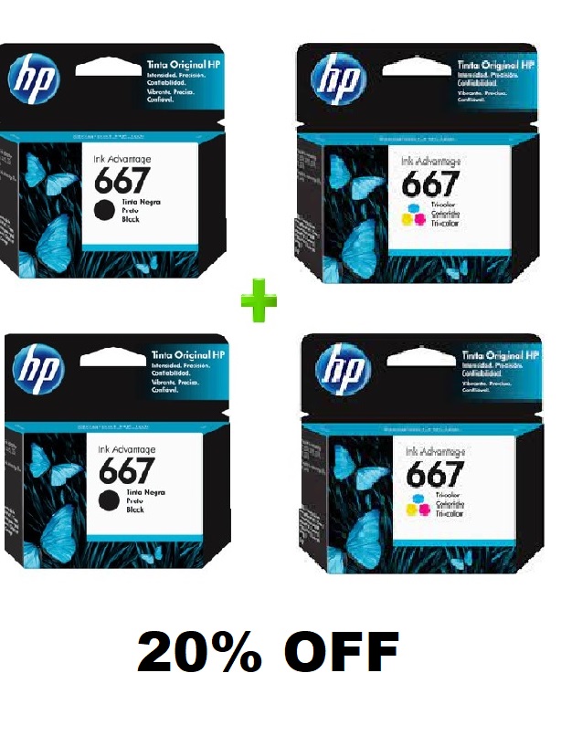 Cartuchos y Cintas para Impresoras: COMBO 2 X 2 CARTUCHO HP 667 ORIGINAL  NEGRO Y COLOR